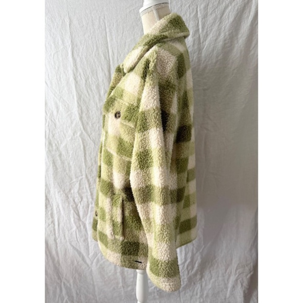 Billabong Shacket Fairbanks Button-Up Teddy Bear Jacket Plaid Sherpa Large - Picture 3 of 7